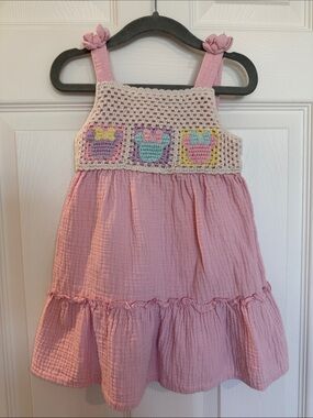 Disney Girls Pink Crochet Bodice Tiered Sundress